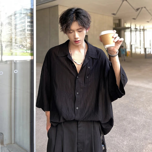 Load image into Gallery viewer, Men&#39;s Shirts Short Sleeve Turn-down Collar Trendy New Summer Korean Stlye Solid Color Simple Stylish Male Cloting 9W1976
