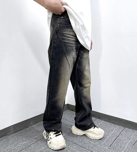 American Style Men's Jeans Splashed Ink Design Straight Leg Trendy Street Fashion Loose Male Denim Pants 9W1863