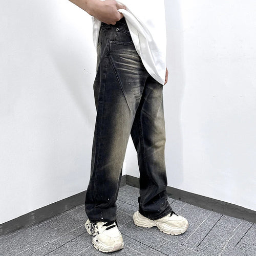 Load image into Gallery viewer, American Style Men's Jeans Splashed Ink Design Straight Leg Trendy Street Fashion Loose Male Denim Pants 9W1863
