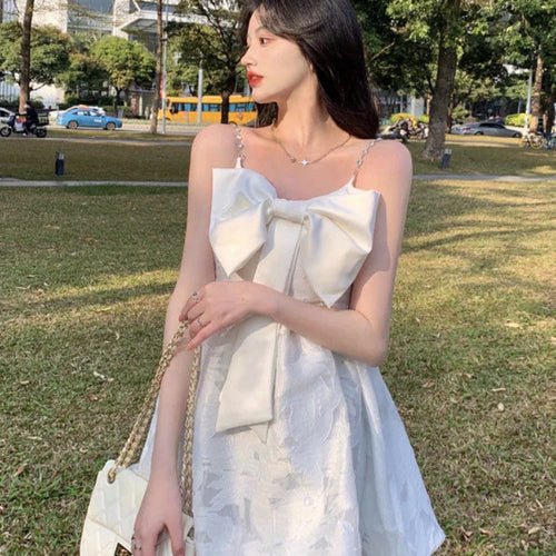 Load image into Gallery viewer, Sweet Kawaii White Slip Dress Women Korean Fashion Kpop Designer Party Spaghetti Strap Mini Short Dresses Bow Outfits
