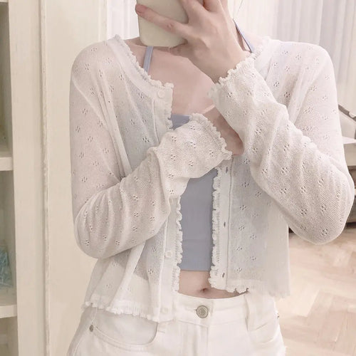 Load image into Gallery viewer, Women Summer Sun Protection Coat Lace Hollow Cardigan Lolita Female Blouse Tops Covers Blusa Y2K Korean All Match 2025
