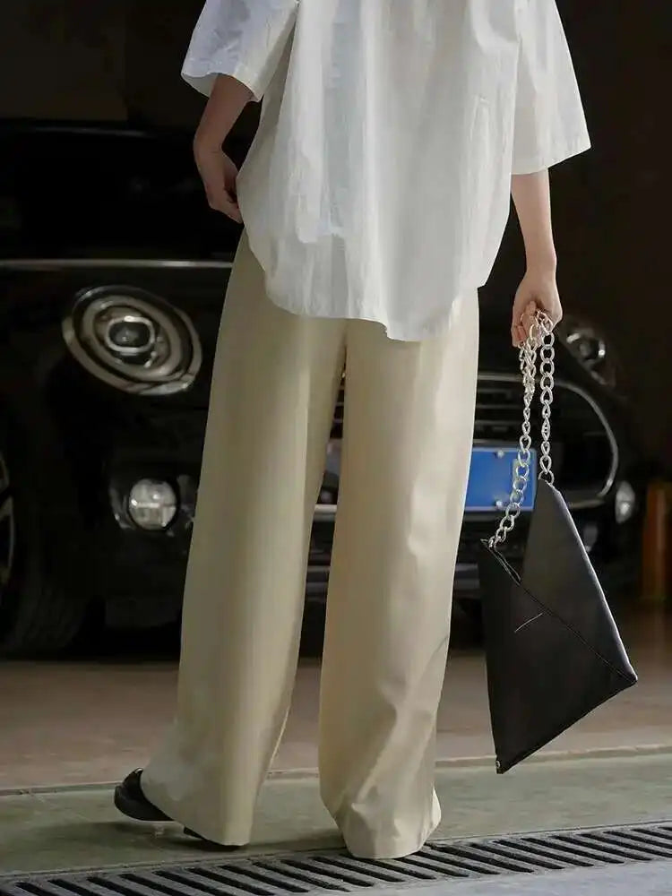 High Waist Apricot Pleated Brief Long Wide Leg Elegant Pants New Trousers Women Fashion Tide Spring Autumn 2025 1DH5260