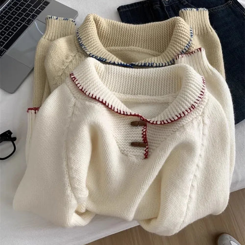 Load image into Gallery viewer, Korean Fashion 2024 New Solid Versatile Short Crochet Knitted Sweater Women Autumn Winter Long Sleeve Pullover Tops Streetwear
