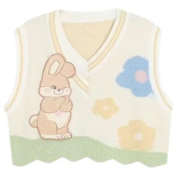 Load image into Gallery viewer, Sweet Cartoon Embroidery Sleeveless Knitted Sweater Vest Women Y2k Contrast Color Waistcoat Spring Grunge Harajuku Vests Tops
