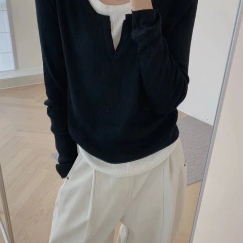 Load image into Gallery viewer, Y2k Aesthetics Fake Two Pieces Streetwear T-shirt Knitted Grunge Casual Loose Tshirt 2025 Autumn Harajuku Irregular Vintage Tops
