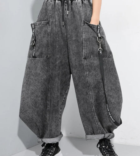 Wide Leg Black Big Size Ribbon Stitch Jeans New High Waist Loose Women Trousers Fashion Tide Spring Autumn 2025 1D202