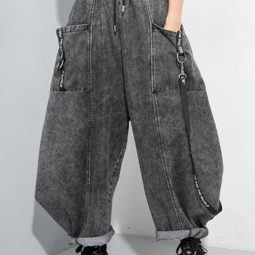 Load image into Gallery viewer, Wide Leg Black Big Size Ribbon Stitch Jeans New High Waist Loose Women Trousers Fashion Tide Spring Autumn 2025 1D202
