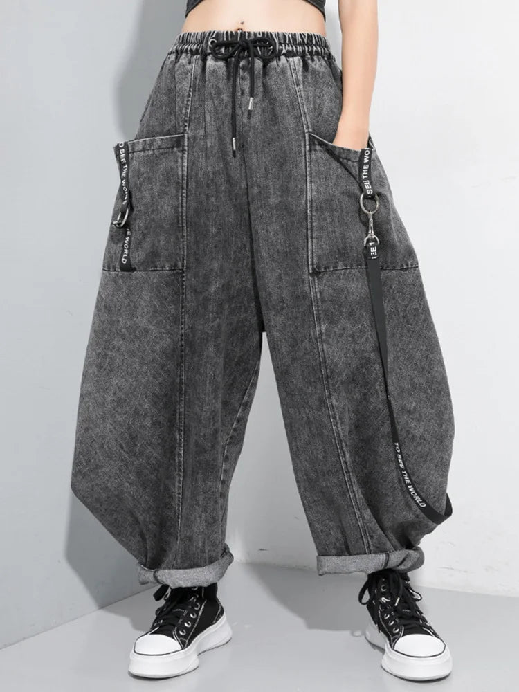 Wide Leg Black Big Size Ribbon Stitch Jeans New High Waist Loose Women Trousers Fashion Tide Spring Autumn 2025 1D202