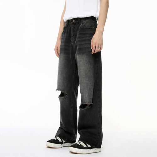 Load image into Gallery viewer, Chic Men&#39;s Denim Pants Summer Loose Hole Straight Menwear Gradient Wide Leg Male Casual Jeans Stylish 9C6388
