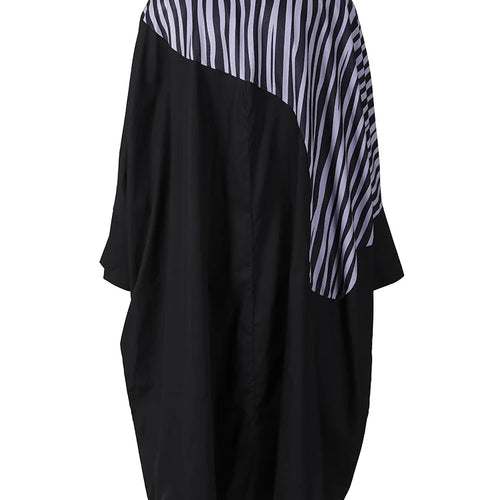 Load image into Gallery viewer, Women Black Striped Color-block Big Size Midi Shirt Dress New Lapel Long Sleeve Fashion Tide Spring Autumn 2025 1DD0068
