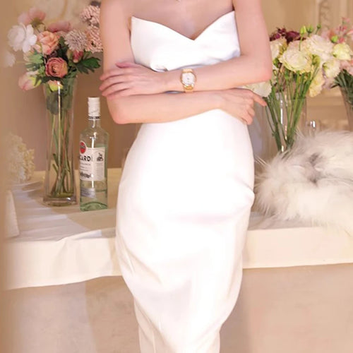 Load image into Gallery viewer, Solid Slimming Minimalist Dresses For Women Strapless Sleeveless High Waist Temperament Long Dress Female Fashion
