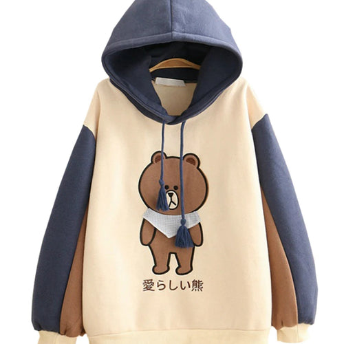 Load image into Gallery viewer, Merry Pretty Women Harajuku Cartoon Bear Embroidery Hooded Sweatshirts Winter Plus Velvet Cute Hoodies Sweatshirt Tracksuit
