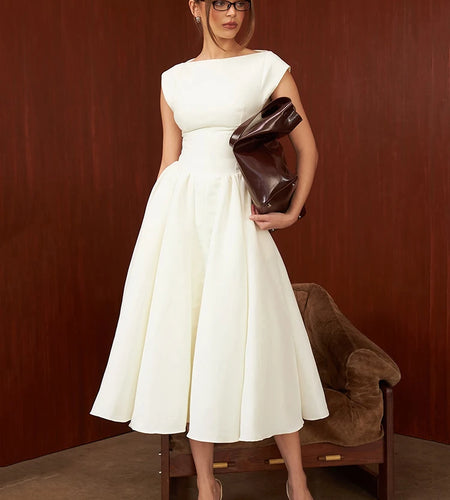 White Backless A-line Sexy Maxi Dress For Women Gown Solid Hollow Out Sleeveless High Waist Club Pleated Dress Elegant