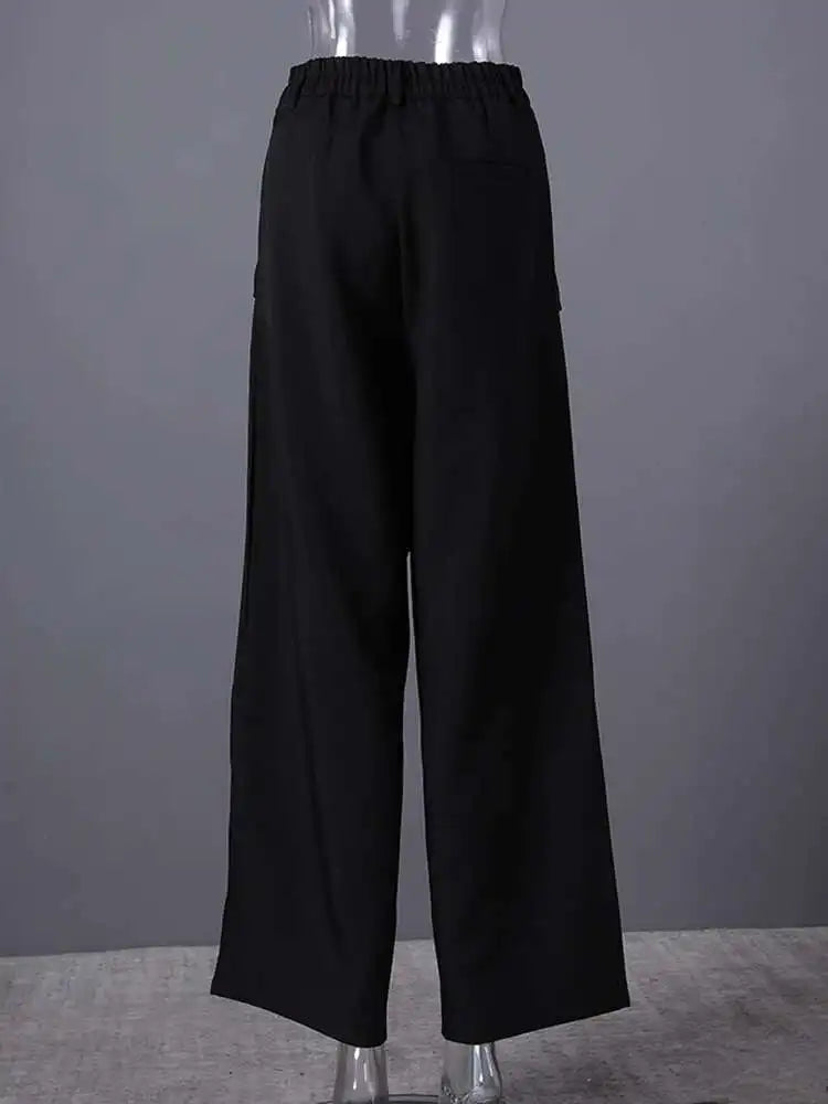 High Elastic Waist Black Irregular Spliced Long Wide Leg Pants New Trousers Women Fashion Tide Spring Autumn 2025 CPG2809