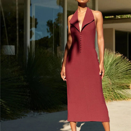 Load image into Gallery viewer, Halter Deep V Neck Sleeveless Sexy Maxi Dress For Women Elegant Backless Bodycon Tank Dress Femme Fashion Long Dress
