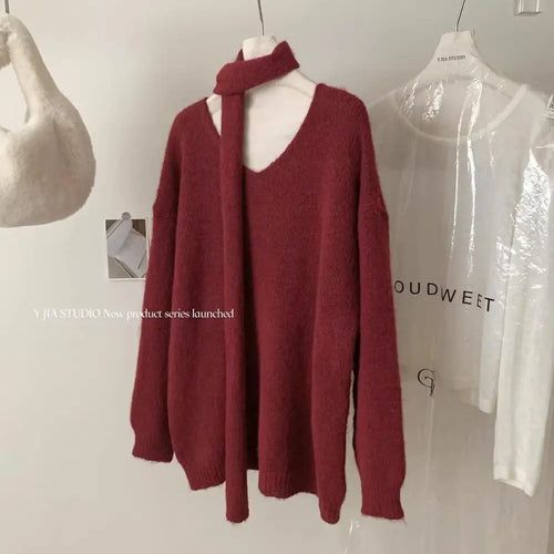 Load image into Gallery viewer, Fashion Popular 2024 Autumn Winter Women's New Solid V Neck Short Pullover Sweater French  Long Sleeve Versatile Tops Simplicity

