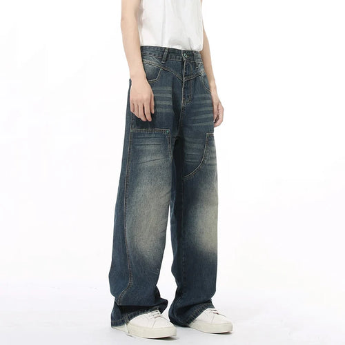 Load image into Gallery viewer, Men&#39;s Autumn High Street Jeans Casual Mill White Solid Color Straight Splicing Wide Leg Loose Washed Denim Pants 9C8975
