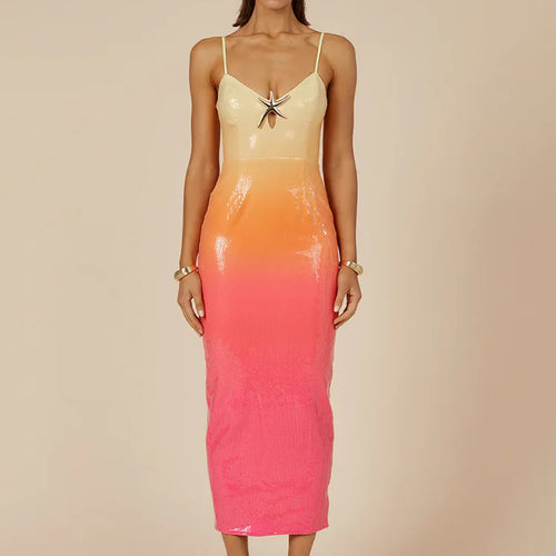 Load image into Gallery viewer, Sequins Spaghetti Strap Gradient Sexy Maxi Dress For Women Fashion Sleeveless Backless Split Sparkle Club Party Dress
