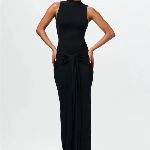 Load image into Gallery viewer, Half High Collar Irregular Tank Dress For Women 2024 New Fashion Sleeveless Bodycon Ruched Sexy Long Dress Elegant
