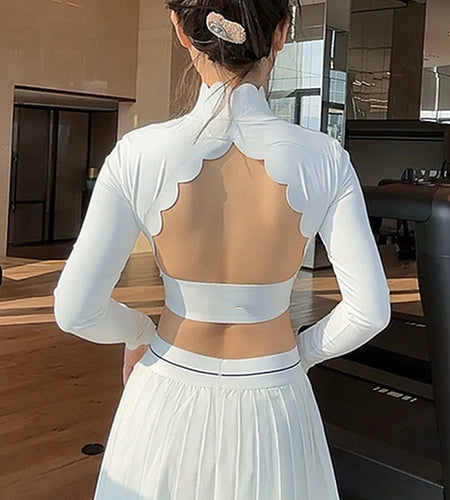 2025 Pad Lace Tight Tank Top Women Hollow Out Backless Nude Long Sleeve Yoga Shirt Outdoor Sports Fitness Running T-shirts