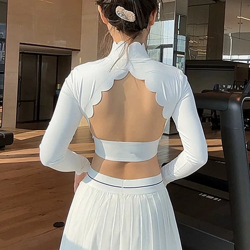 Load image into Gallery viewer, 2025 Pad Lace Tight Tank Top Women Hollow Out Backless Nude Long Sleeve Yoga Shirt Outdoor Sports Fitness Running T-shirts
