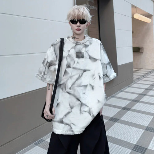 Load image into Gallery viewer, Men's Short Sleeve T-shirt New Summer Round Neck Spray Painted Metal Edge Decoration Male T-shirts Tie-dyed Top 9W1502
