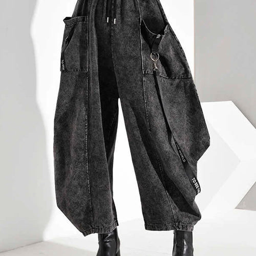 Load image into Gallery viewer, High Elastic Waist Pocket Split Long Denim Wide Leg Trousers New Loose Fit Pants Women Fashion Spring Autumn 2025 1D202
