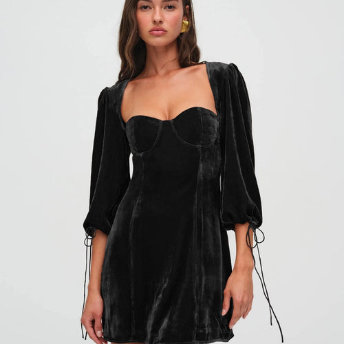 Load image into Gallery viewer, Elegant Long Sleeved Velvet Hollow Out Dress Women Sexy Backless Party Evening Dress Autumn/Winter 2025 New Slim Vestido
