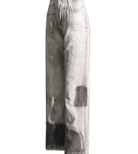 Colorblock Casual Loose Denim Pants For Women High Waist Spliced Button Streetwear Wide Leg Jeans Female Fashion