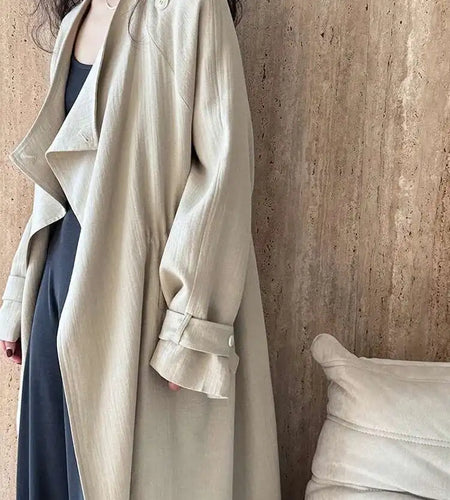Women Khaki Irregular Big Size Long Trench New V-neck Long Sleeve Windbreaker Fashion Tide Spring Autumn 2025 1DH4760