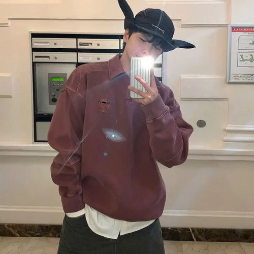 Load image into Gallery viewer, Men's Sweatshirt New Spring Turn-down Collar Loose Embroidered Top Korean Long Sleeve Pullover Fashion Clothing 9W1485
