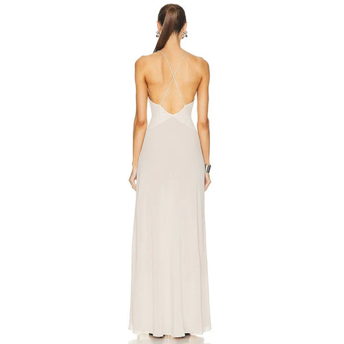 Load image into Gallery viewer, Deep V Neck Tie Flower Backless Maxi Dress Women New Spaghetti Strap Sleeveless Long Dress Elegant Sexy Club Slipdress
