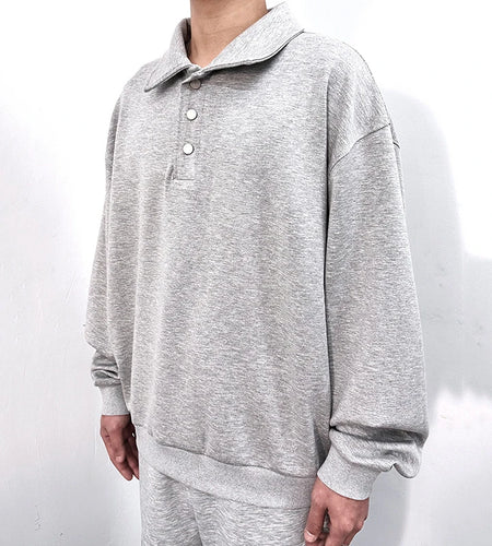 Men's Sweatshirts New Korean Style Semi Open Button Lapel Design Hoodless Trendy Male New Fashion Long Sleeve Top 9W1829