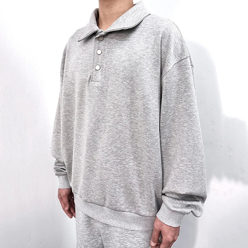 Men's Sweatshirts New Korean Style Semi Open Button Lapel Design Hoodless Trendy Male New Fashion Long Sleeve Top 9W1829