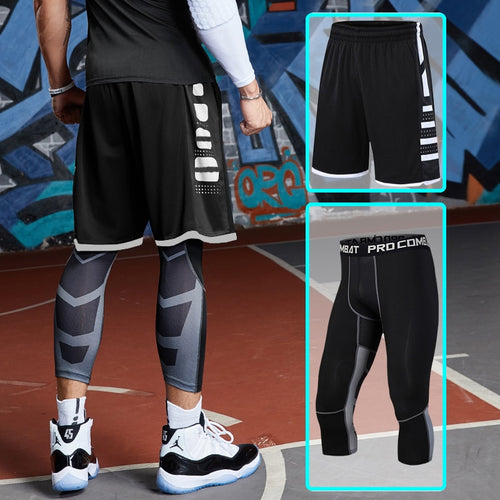 Load image into Gallery viewer, 2pcs Set Men Running Compression Sweatpants Gym Jogging Leggings Basketball Football Shorts Fitness Clothes Tight Sport Pants v1
