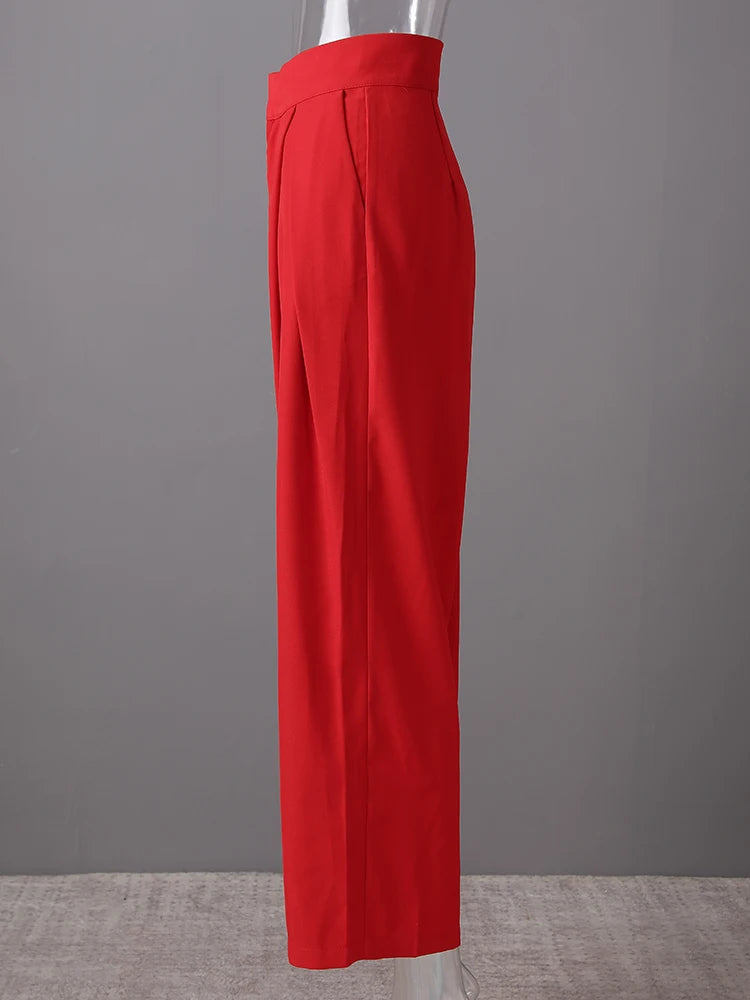 High Waist Red Brief Pleated Long Wide Leg Elegant Pants New Trousers Women Fashion Tide Spring Autumn 2025 30A1697