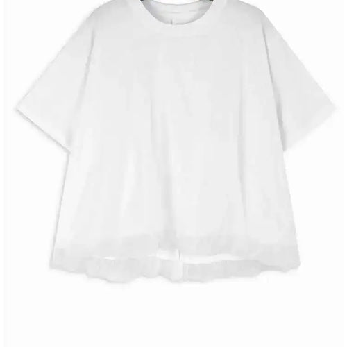 Load image into Gallery viewer, Women Apricot Double Layers Mesh Big Size Casual T-shirt New Round Neck Short Sleeve Fashion Spring Summer 2025 1DH6306
