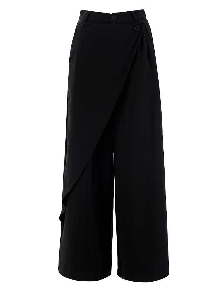 High Waist Khaki Irregular Spliced Long Wide Leg Elegant Pants New Trousers Women Fashion Tide Spring Autumn 2025 CPG2117