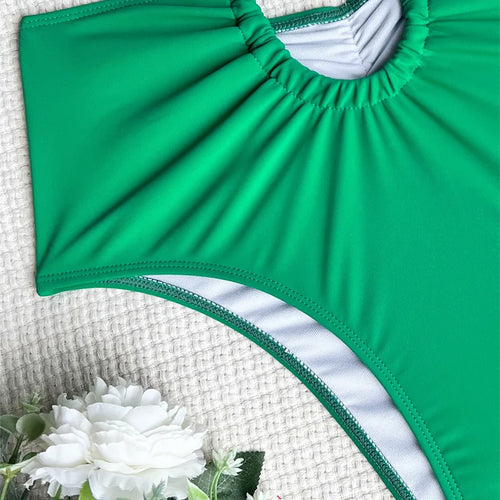 Load image into Gallery viewer, Green Hollow Out One Piece Swimsuit 2025 Swimwear Women Sexy Bathing Suit Backless Swimwear Push Up Bodysuit
