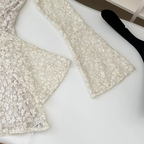 Load image into Gallery viewer, Vintage Women Beige Lace Elegant Backless Short Dress Autumn Square Neck Long Sleeves Birthday Evening Party Dress 2024 Holiday
