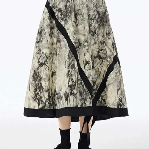 Load image into Gallery viewer, High Elastic Waist Black Tie Dye Ribbons Spliced A-line Half-body Skirt Women Fashion Tide New Spring Autumn 2025 1DH6608
