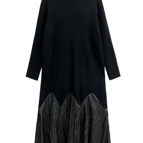 Load image into Gallery viewer, Women Black Knitting Pleated Big Size Long Dress New Turtleneck Long Sleeve Fashion Tide Spring Autumn 2025 1DH1599
