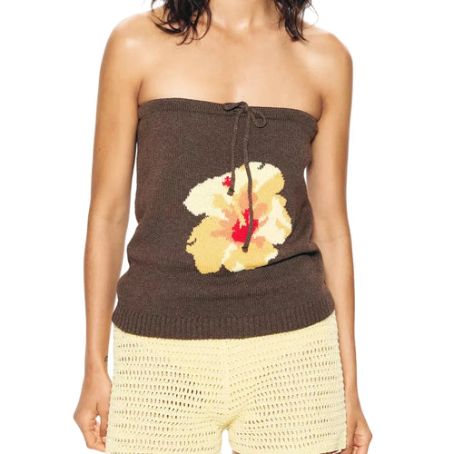 Load image into Gallery viewer, y2k Off Shoulder Tops Women Floral Pattern Strapless Bow Tie Front Knitted Tube T Shirts Vest 2000s Clothes Beachwear
