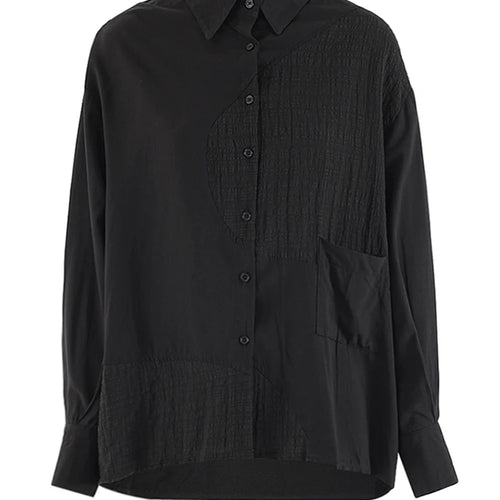 Load image into Gallery viewer, Women Black Pleated Pocket Big Size Casual Blouse New Lapel Long Sleeve Shirt Fashion Tide Spring Autumn 2025 CPG1905
