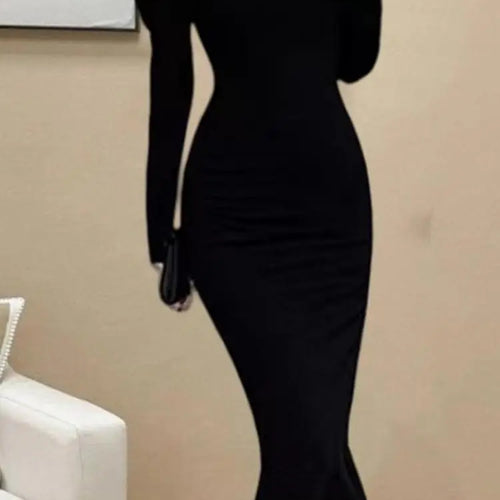 Load image into Gallery viewer, Korean Version Autumn Winter Black Square Neck Elegant Wrap Hip Dress Vintage Women Long Sleeves Knitted Fishtail Dress 2024 New
