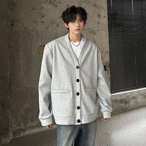 Load image into Gallery viewer, V-neck Men&#39;s Warm Top Single-breasted Pockets Solid Color Long Sleeve Korean Style Male Casual Jacket 2024 Autumn 9C9027
