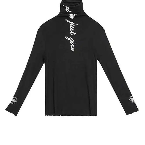 Load image into Gallery viewer, Women Black High Elastic Letter Slim Casual T-shirt New Turtleneck Long Sleeve Fashion Tide Spring Autumn 2025 1DF4640
