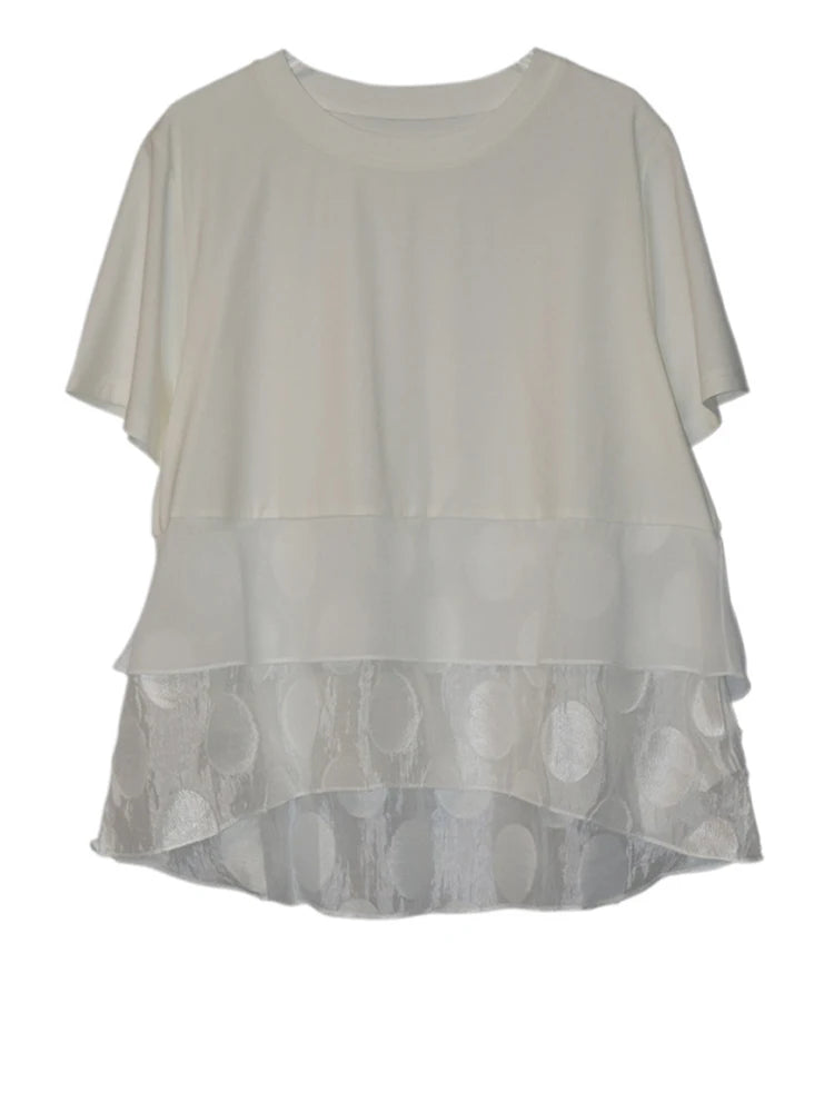 Women Black Hem Ruffles Irregular Big Size T-shirt New Round Neck Short Sleeve Fashion Tide Spring Summer 2025 1DJ0704