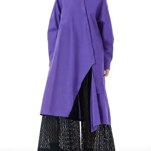 Load image into Gallery viewer, Women Purple Irregular Button Slit Big Size Shirt Dress New Lapel Long Sleeve Fashion Tide Spring Autumn 2025 1DH4827
