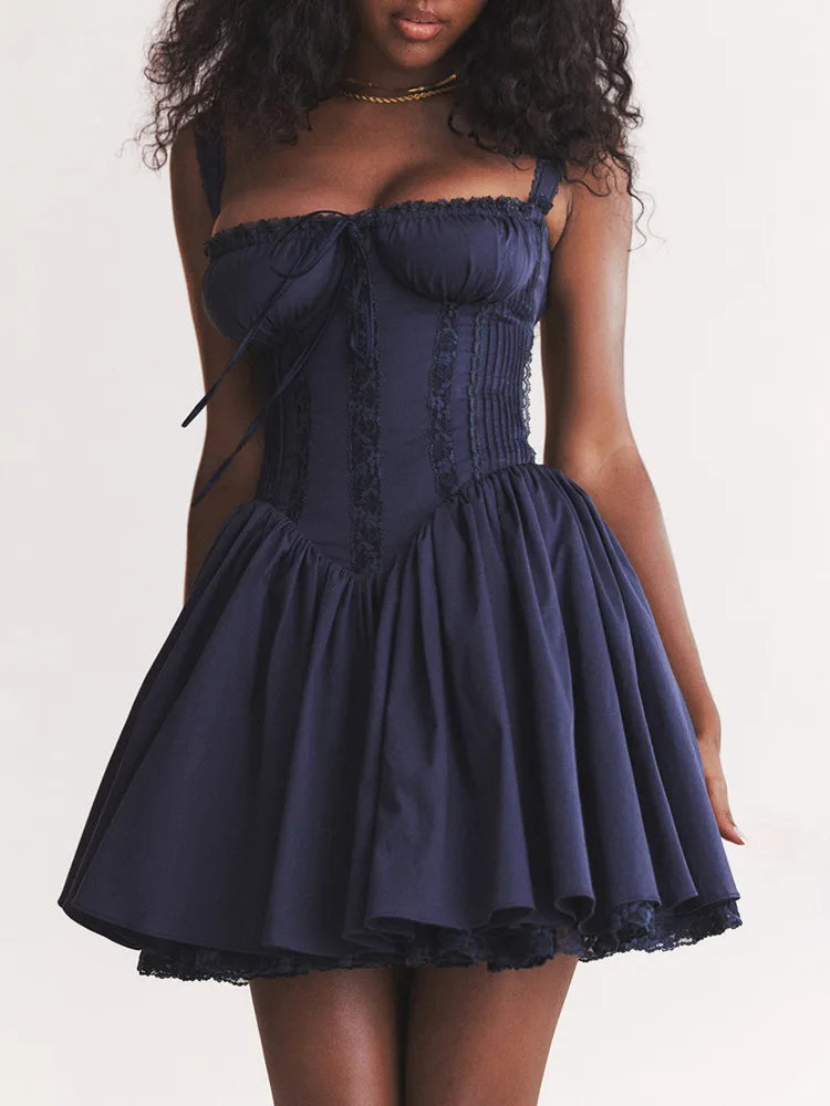 Sexy Spaghetti Strap Bodycon Women Dress Lace Patchwork Camisole Skirt Waist Backless Dress Female Party Club Vestidos